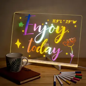 LED Note Board with Colors, 11.9"X7.9" Led Drawing Board Acrylic Dry Erase Board with Light 7 Colors Message Writing Board Night Light with 7 Markers for Home/Office/Christmas Decor