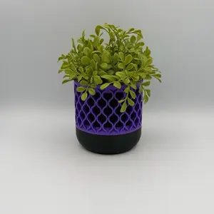 Purple Geometric Plant Pot with Green Foliage for Indoor Gardening 3D Printed Home Decor Office Decor Minimalist Planter Pot