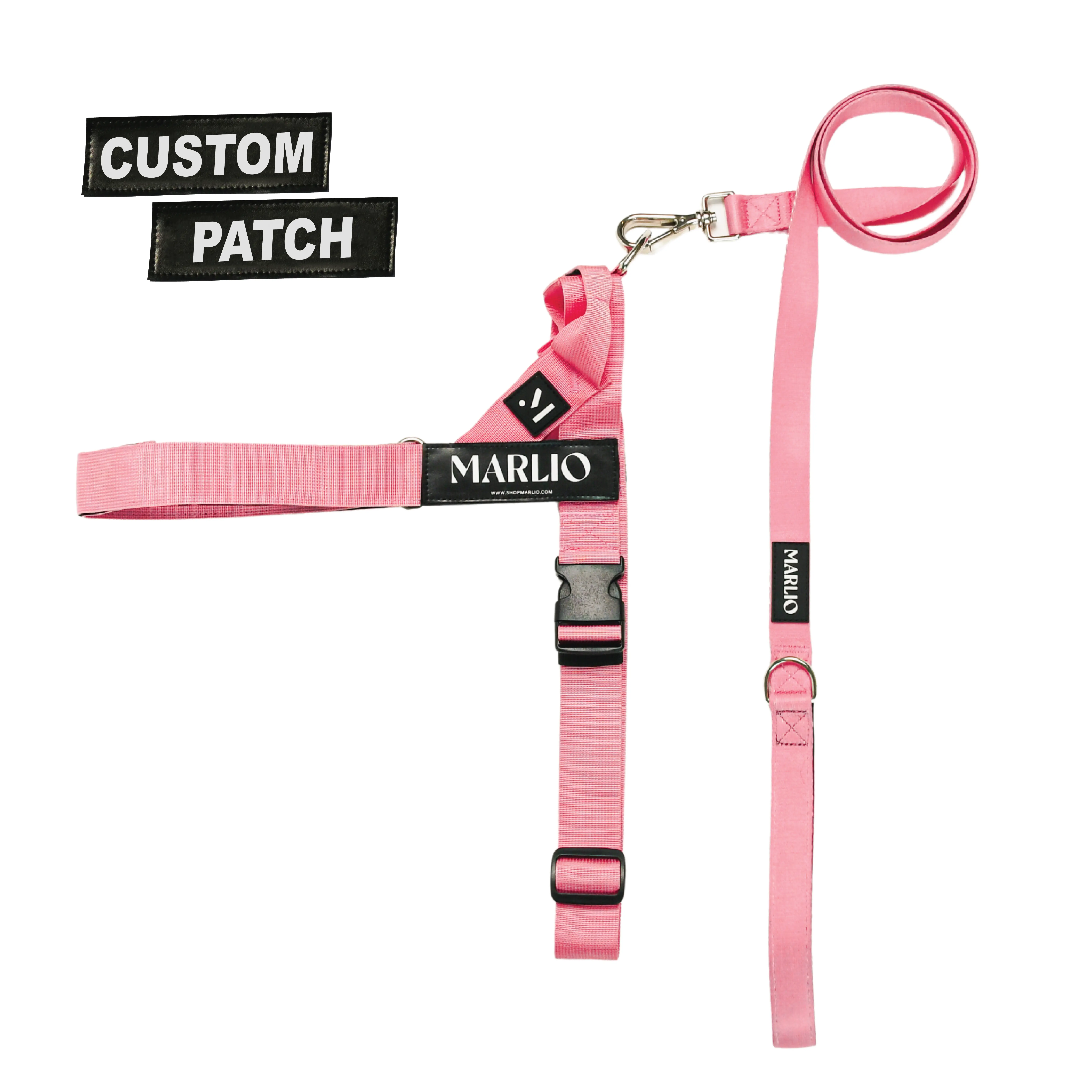 Personalized Pink Dog Harness and Leash Bundle with FREE Name Patches