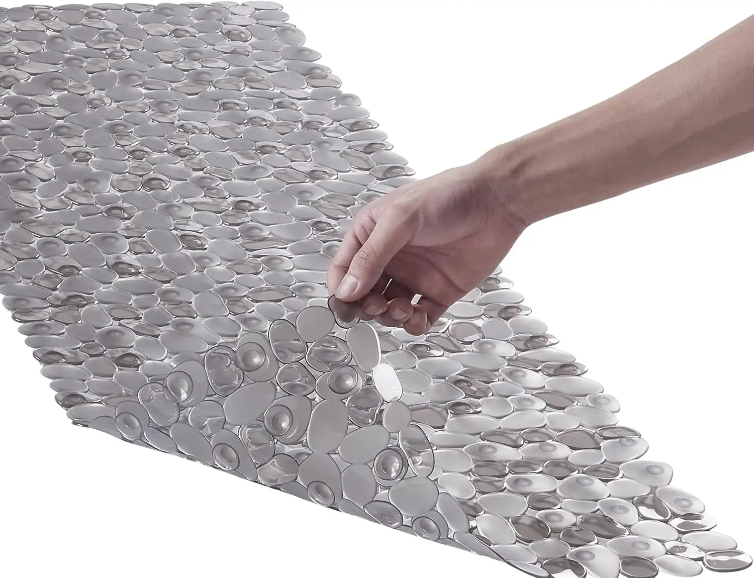 Bath Shower Mat Extra Large Pebble Non-Slip Mat for Kids, Elderly, Anti-Slip Shower Matt with Drain Holes, Suction Cups, 16 X 40 Inch Clear Grey