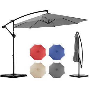 9.8FT Offset Patio Umbrella with Base Cantilever Table Umbrellas for Outdoor Sun Shade UV Protection Easy Tilt Adjustment 8 Ribs for Backyard Lawn Garden