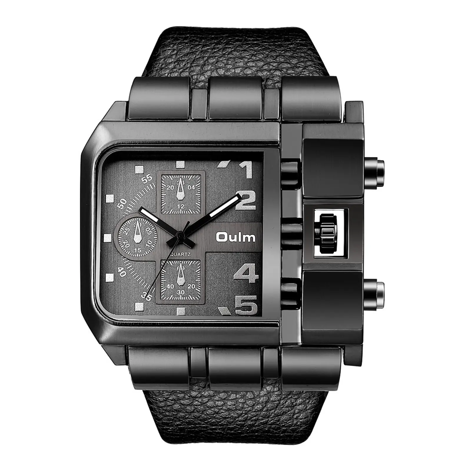 OIDEA Men's Professional Square Face Watch with Lychee Grain PU Leather Strap, Anti-Scratch Mineral Glass, Decorative Dials, Splash-Proof, Triple Dials, Hardened Mineral Glass, Male Watch, Rectangular Wrist Watches