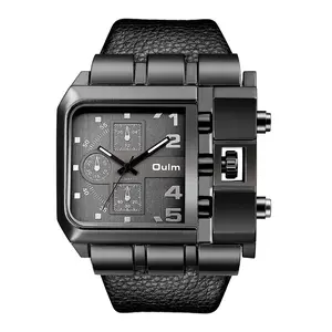 OIDEA Men's Square-Face Quartz Watch, Triple-Eye Decorative Dial, Lychee PU Band, Hardened Glass, 1ATM Water Resistance, Square-Face Quartz Watches