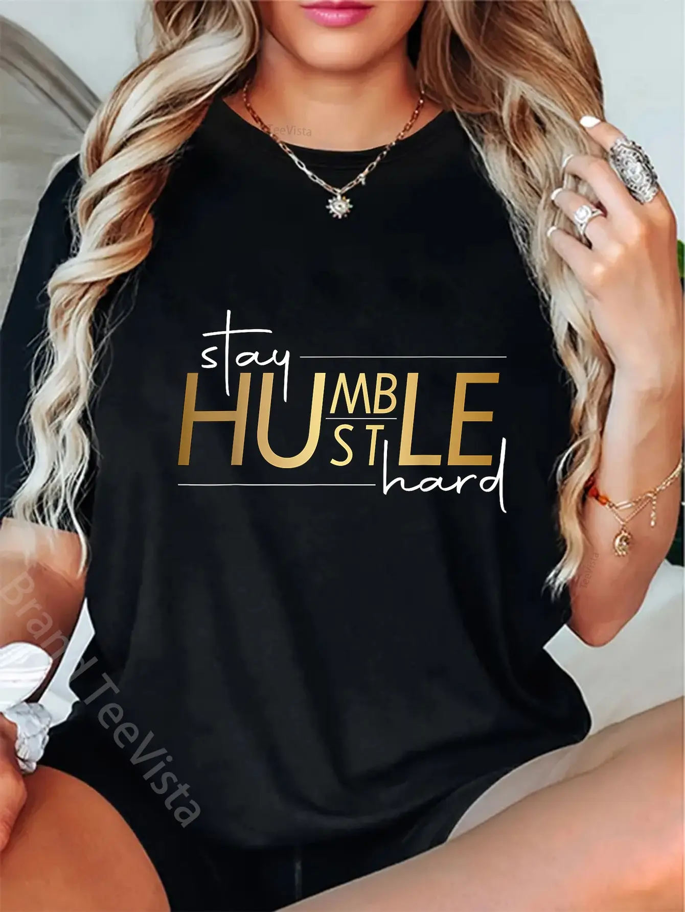 100% Cotton Stay Humble Hustle Hard Black Business Owner T-Shirt