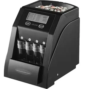 VEVOR USD Coin Sorter, Coin Counter Machine for 4 Kinds of USD Coins, Coin Sorter and Wrapper Machine Holds up to 200 Coins, LCD Screen Coin Storage Included 4 Coin Tubes and Boxes