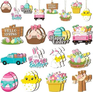 24 Pieces Easter Wooden Ornaments for Tree Happy Easter Egg Gnome Bunny Chick Cutouts Wood Hanging Ornament Spring Easter Wooden Slice Decorations for Party Home Classroom Decor, 12 Styles (Egg)