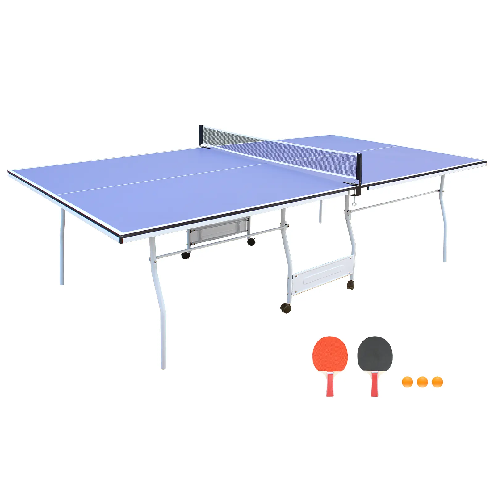 Dreamzon 9ft Mid-Size Table Tennis Table Foldable & Portable Ping Pong Table Set for Indoor Games with Net, 2 Table Tennis Paddles and 3 Balls