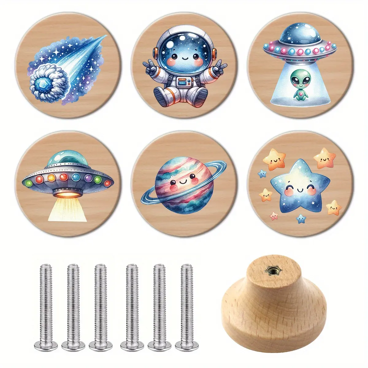 6PCS Art Nouveau Style Pulls, Handcrafted Wooden Drawer Pulls and Kitchen Cabinet Knobs, Dresser Drawer Handles, Polished Surface, Personalized Pattern Design, Decorative Drawer Pulls, Home Decor, Interior Decoration.