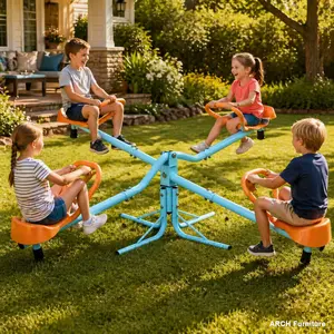 ARCH Kids Outdoor Iron Pipe Spinning Seesaw - Sit-and-Spin Teeter Totter, Backyard Playground Equipment for Active Play, Outdoor Stuff for Kids Ages 3-8
