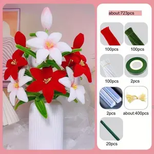 Mother's Day Gift DIY Eternal Flower Set, Create Fluffy Lily Bouquet in 30 Minutes, Pipe Cleaner Craft Kit, Perfect for Graduation & Valentine's Day