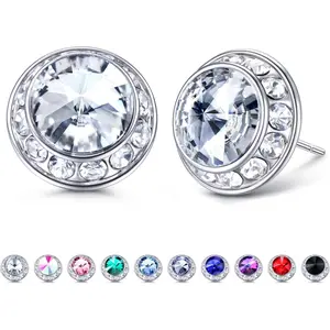 Rhinestone Dance Competition Earrings Hypoallergenic Sterling Silver Post Stud Earrings 15mm Halo Crystal Stud Earrings for Dance Competitions Stage Opera Performance Wedding Bridal Earrings for Women