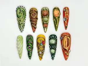 AuréNails – Colorful 3D Texture Press On Nails | Eye Art Fake Nails | Funky Gold Accent Nail Art | Color Pop Press Ons | Luxury Nails – AN16