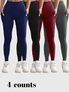Women's High Elasticity Yoga Pants Set, Sporty Design with Pockets, Soft Durable Running Gym Wear, Perfect for Fall Daily Exercise, High Stretch Leggings