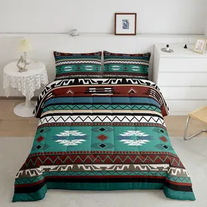 Boho Bedding Set Kids Southwestern Native Aztec Comforter Cover for Boys Girls Teens Southwest Native American Design Duvet Cover Dark Teal Breathable Soft Lightweight Microfiber