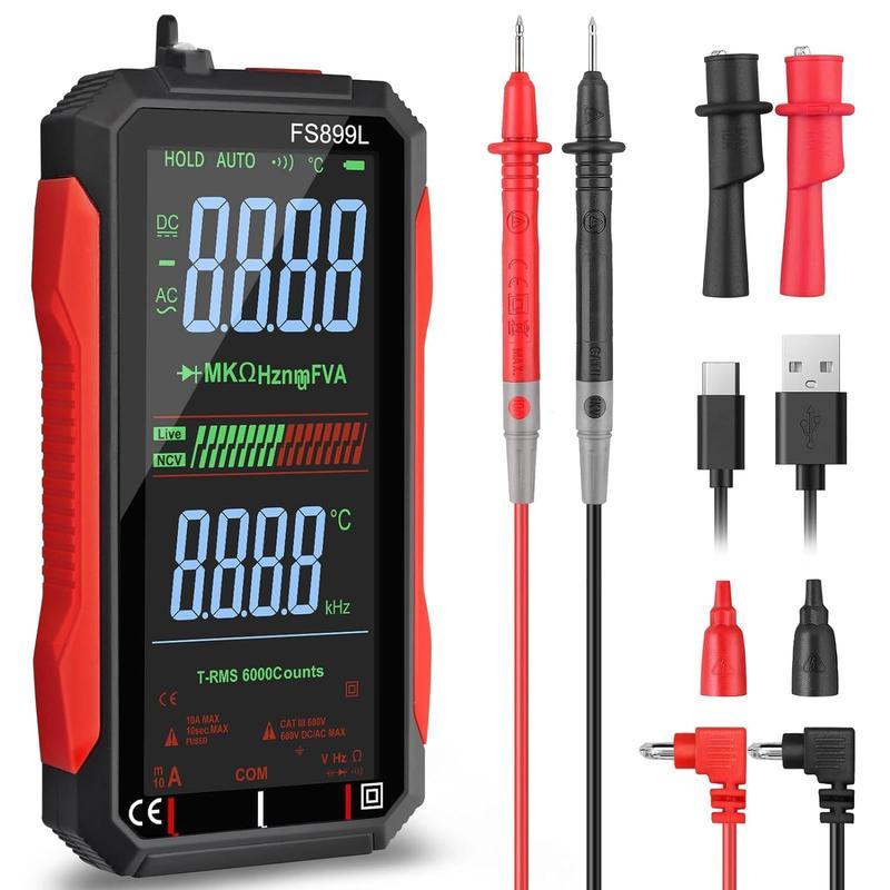 ADESKE 6000 Counts Smart Digital Multimeter – USB Rechargeable, Large Backlit Screen for Voltage/Resistance/Temp, NCV Non-Contact Detection, DIY Electrician Tool Kit – Portable & Professional