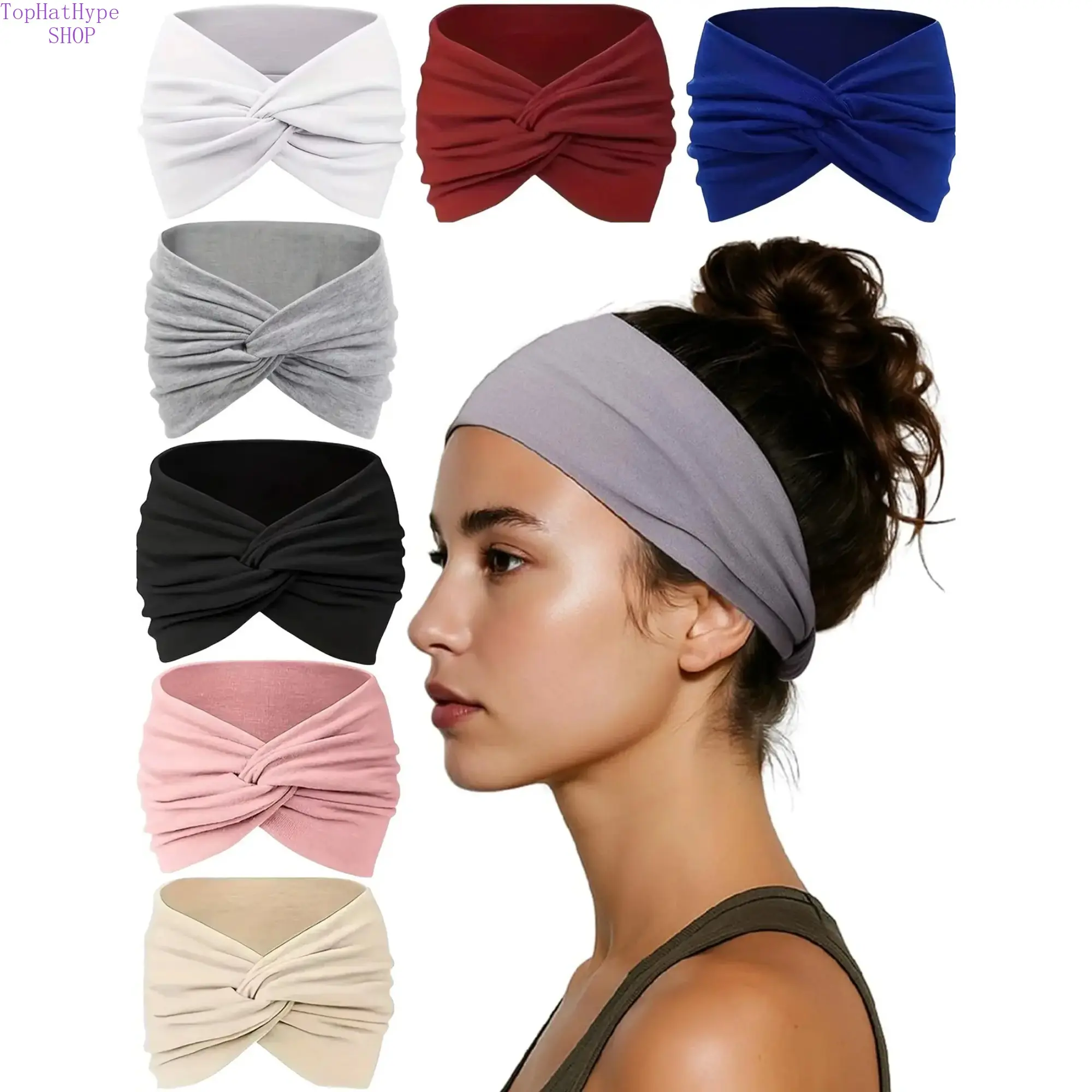 7 Pcs Wide Elastic Headbands for Women, Non-Slip Thick Hair Bands, Soft Knotted Sweat Bands for Face Washing, Makeup, Workout, Running, Spa, Fashionable Sports Headbands, Headband Hairstyles