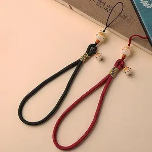 Cute Cartoon Bodhi Lucky Cat Bag Charm Phone Chain With Wrist Pendant Anti Loss Phone Case Lanyard Backpack Decoration Gift
