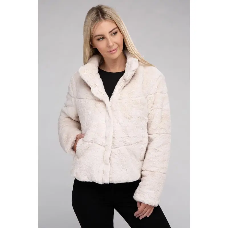 Ambiance Apparel Fluffy Zip-Up Sweater Jacket