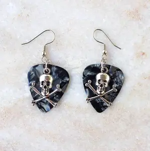 Artistic Culture Pirate Skull Guitar Pick Earrings
