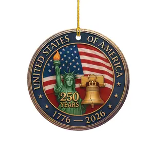 USA 250th Anniversary Ornament – Printed 2-sided Acrylic Patriotic Keepsake Celebrating 1776–2026 with Liberty Bell and Statue of Liberty – American Pride Gift