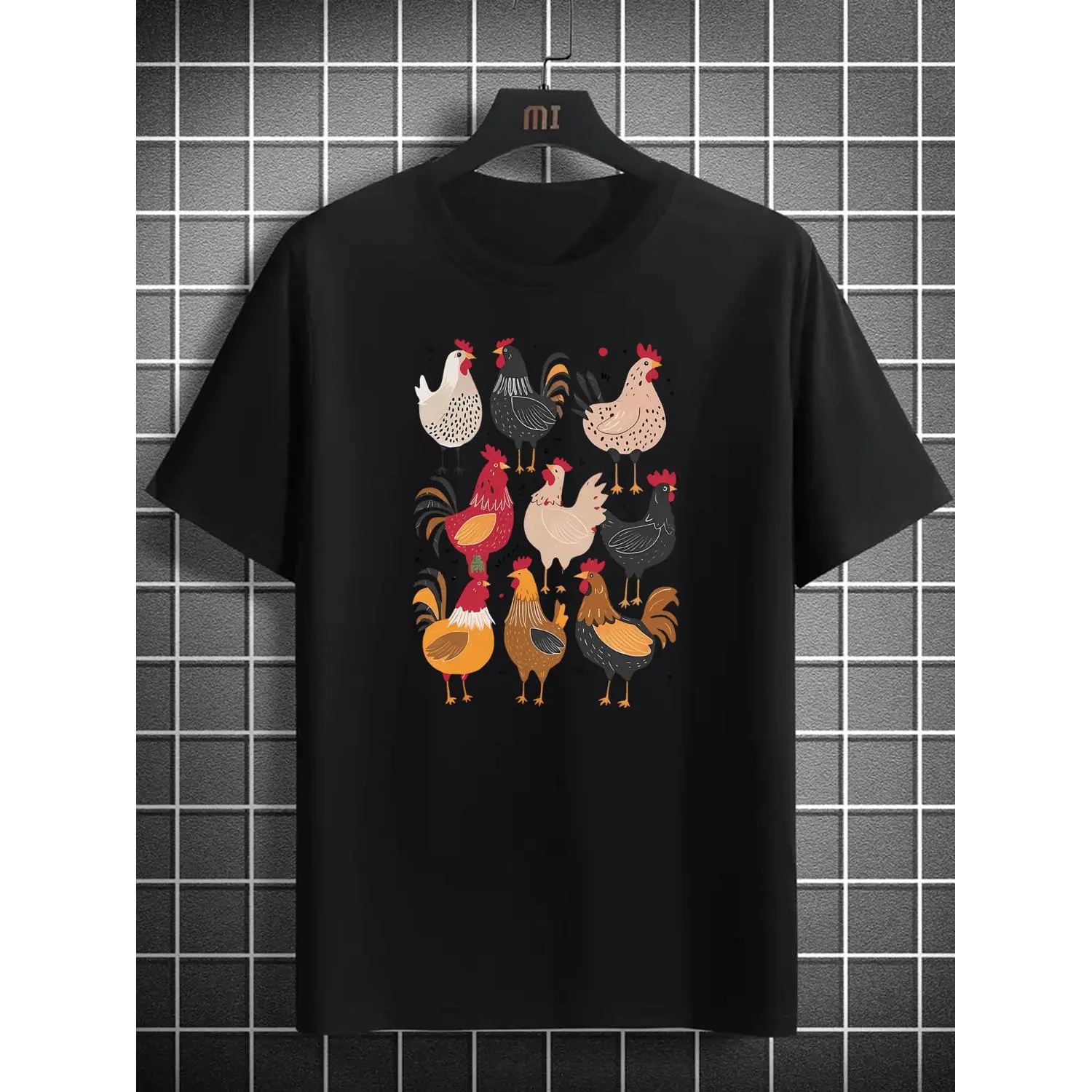 Women's Graphic Short-Sleeve Rooster Print Cotton T-Shirt, Summer Casual Round Neck Tee, Machine Washable Comfortable Top for Camping & Outdoor Activities, Shortsleeve