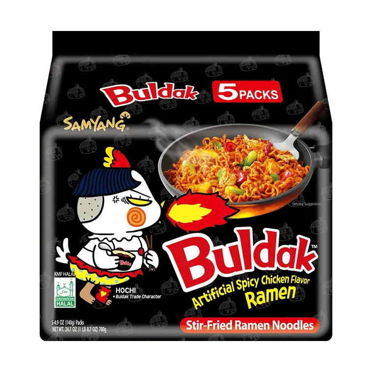 Samyang Buldak Savory Hot Chicken Korean Flavor Stir-Fried Instant Noodles, 140g x 5 Pack
