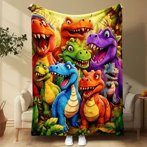 Colorful Dinosaur Pattern Blanket, 1 Count Soft Comfortable Warm Throw, Air-conditioned Room Blanket, Warm Nap Blanket for Home & Office