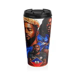 15oz Portable Stainless Steel Travel Tumbler - Haiti Soccer Players Design, Football Themed Kitchenware, Drinkware Mug