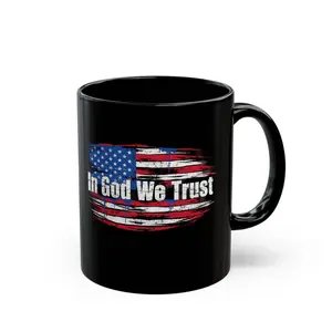 In God We Trust American Flag Mug | Black Ceramic Coffee Mug