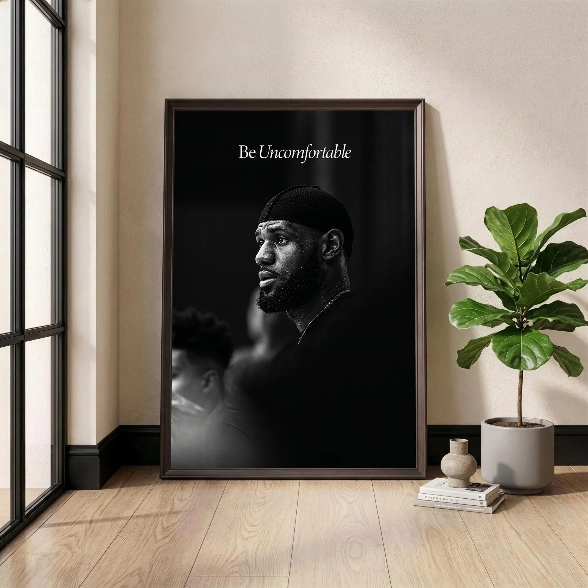 Lebron James Poster, Be Uncomfortable Print, Basketball Wall Art, Home Gym Decor, Motivational Sports Quote, Black and White Decor( Unframed - Print Only )