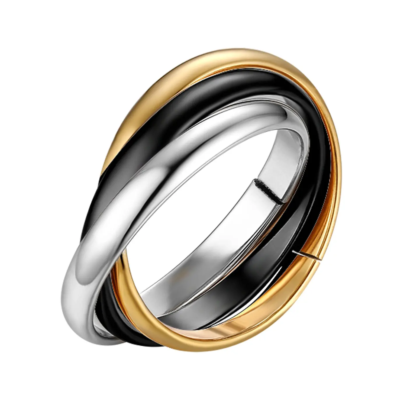 OIDEA Elegant Interlocked Italian Trinity Couple Match Rings Set - 3 Slim Bands, 0.12" (3mm) Stainless Steel Tri-Color Gold Design, Wedding Anniversary Gift for Couples