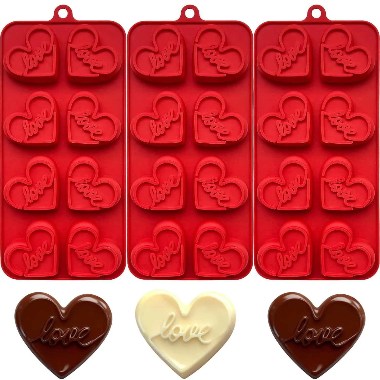 3-Pack Heart Shape Chocolate Molds,6-Cavity Valentine's Day Silicone Candy Mold with "Love" Lettering - Food-Grade Non-Stick Heart Soap Mould for Wax Melts, Chocolate, Jellies Valentine's Day Gifts