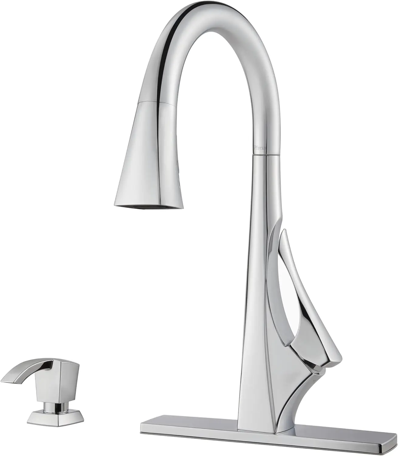 Pfister Venturi Kitchen Faucet with Pull Down Sprayer and Soap Dispenser, Single Handle, High Arc, Polished Chrome Finish, F5297VNC