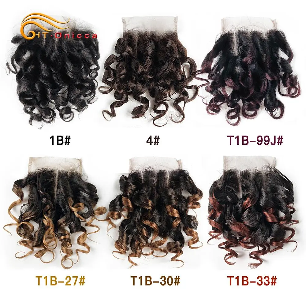 Curly Hair 4x4 Closure Brazilian Curly Human Hair Closure 1B 27 #4 30 33 99J Ombre Honey Blonde Colored Three Part Closure