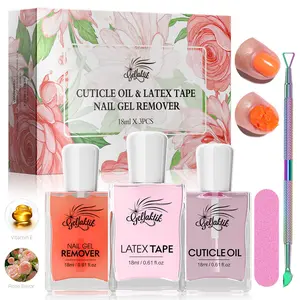 GELLAKTIK Gel Polish Remover Kit 18ml×3 Set with Cuticle Oil Liquid Latex Tape No Soaking Wrapping Required Removes Gel Nails in 3-5 Mins Includes Nail Pusher File for Complete Nail Care