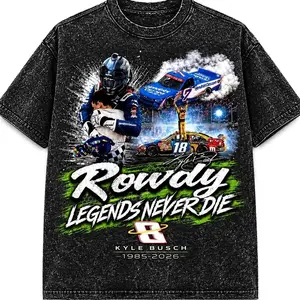 Kyle Busch Memorial Wash Shirt, Legends Never Die NASCAR Tee, Rowdy Vintage Racing Shirt, NASCAR Driver Tribute Graphic Tee, Kyle Busch 1985-2026 I68