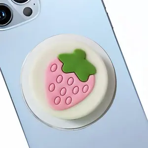Cute Pink Strawberry Magnetic Phone Grip Compatible with MagSafe,Kawaii Fruit Phone Grip for Kindle & iPhone - Adatper Iron Piece Included - Phone Charm and Accessories for Girls Women