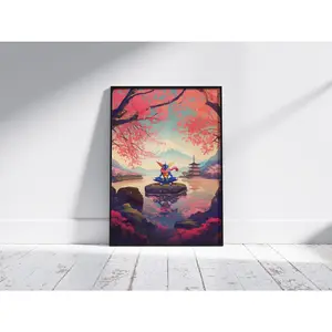 Greninja, Pokemon Poster, Japanese Tapestry Style, Mount Fuji Japan, Anime, Printable Wall Art, Bedroom Wall Art, Digital Download