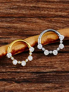Astm F136 Titanium 16g Hinged Piercing Hoop Daith Earring Segment Hoop, 8mm/10mm Cz Septum Clicker Nose Ring, Punk Style Body Jewelry for All Seasons, Titanium Nose Hoops