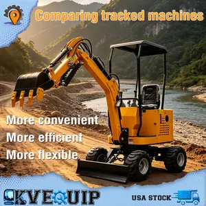 [Wheel] 1-ton Mini Excavator, Compact Digger With A 13.5 HP EPA Gasoline Engine, Flexible Operation And Fast Speed, Suitable For Demolition, Trenching, And Yard Improvements, Suitable For All Seasons