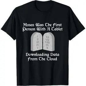 Moses was The First Person with A Tablet Download from Cloud T-Shirt Small Pure Cotton Graphic Tees Menswear Top: Gifts for Men & Women