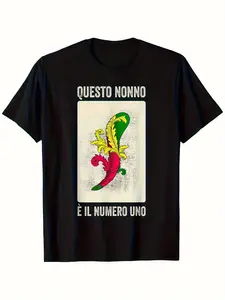 7.5oz Italian Card Game T-Shirt, 180g Heavyweight Crew Neck, Chili Pattern, Vintage Italian Text, Unisex, Traditional Gift