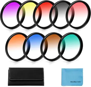 X-SweetDream 52Mm Graduated Color Filters Kit 9 Pieces Set for Canon Nikon Sony Pentax Olympus Fuji DSLR Cameras with Filter Pouch & Cleaning Cloth