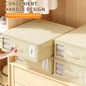 Non-Woven Bedding Storage Box with Lid, Foldable Closet Organizer for Bed Sheet Sets, Breathable Moisture-Proof Drawer Storage Bin, Large Capacity Home Storage Container for Bedroom, Closet, Shelves