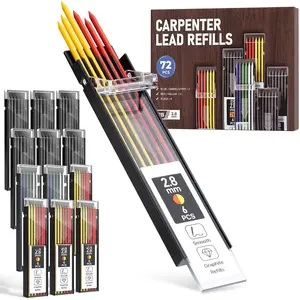 72 count Carpenter Pencil Refills, 2.8mm Lead Refills, Break Resistant for Mechanical Pencils, Construction, Woodworking & DIY with 6 Colors (Black, Red, Yellow, Green, Blue, White)