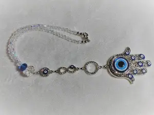Hamsa Hand Evil Eye Car Charm: Sapphire Crystal Suncatcher