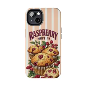 Raspberry Muffins Phone Case | Tough Phone Case, Retro Bakery Illustration