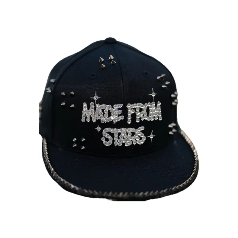 Fivestarss Punk Rock Fitted Hat with Rhinestone Embellishments and Studded Design for Stylish Outfits