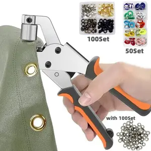 50/100Sets 0.39in Eyelet Punch Featuring - Perfect for DIY Projects Involving Tarpaulin, Faux Leather, And Waterproof Fabrics, Essential for Sewing And Crafting, Manual Hole Plier Tool, Handheld Rivet Setter, Ideal for DIY Projects & Craft Work