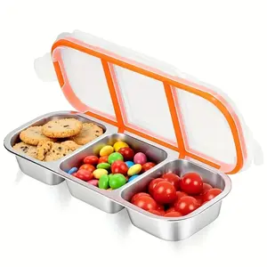 Reusable Stainless Steel Snack Container, 3 Compartment Food Storage Box with Lid, Perfect for Lunch Boxes, School, Travel, Durable Bento Lunch Box
